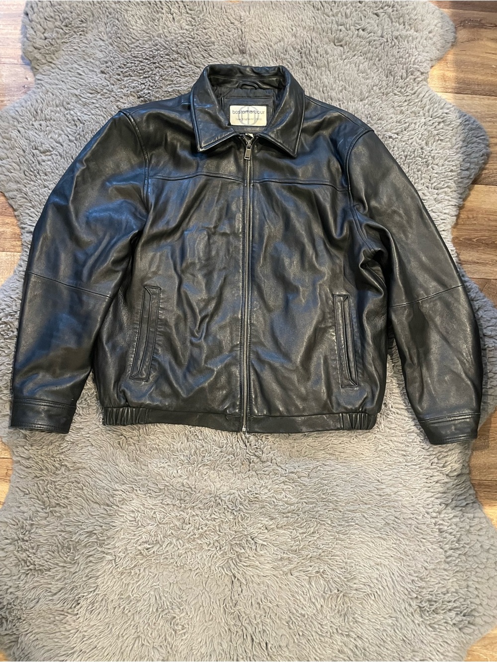 Genuine Leather Boston Harbour Black Zip-Front Men's Jacket